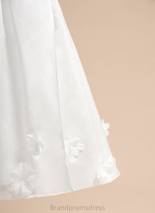 Alina A-Line Sleeveless Tea-length - Neck Satin Sash/Beading/Flower(s)/Bow(s) Flower Flower Girl Dresses Girl With Scoop Dress