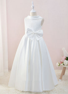 Sleeveless Ball-Gown/Princess - Bow(s) Shirley Girl Satin/Lace Floor-length Dress Flower Scoop Flower Girl Dresses With Neck