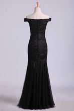 Load image into Gallery viewer, 2024 Off The Shoulder Evening Dresses Trumpet With Applique Lace &amp; Tulle