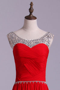 2024 Scoop Prom Dresses A Line Chiffon With Beads And Ruffles