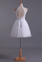 Load image into Gallery viewer, 2024 White Halter Homecoming Dresses A-Line Tulle Short/Mini Beaded Bodice