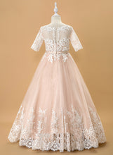 Load image into Gallery viewer, - Flower Dress Girl Bow(s) Sleeves Dixie Flower Girl Dresses Scoop Neck Floor-length Ball-Gown/Princess With 1/2 Tulle/Lace