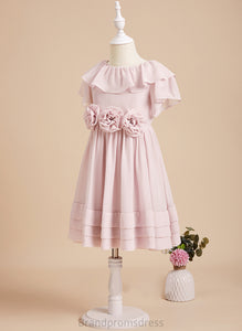 With Scoop Juliana Neck Flower Girl Dresses - Chiffon Short Girl Ruffles/Flower(s)/V A-Line Sleeves Knee-length Dress Flower Back