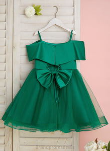 With Knee-length Girl Off-the-Shoulder Satin/Tulle Sleeveless Dress Flower A-Line Bow(s) Flower Girl Dresses - Justine