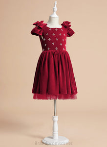 Beading With U Knee-length Jillian A-Line Flower Girl Dress - Neck Sleeves Short Flower Girl Dresses Velvet