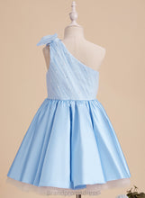 Load image into Gallery viewer, Flower Girl Dresses Knee-length Serena Sleeveless With A-Line - Flower Girl Beading/Bow(s) Satin/Tulle Dress One-Shoulder