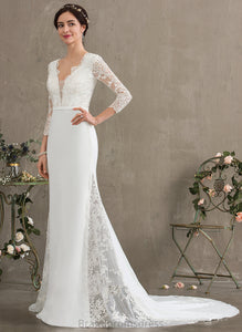 V-neck Araceli Lace Trumpet/Mermaid With Sequins Wedding Dresses Chiffon Chapel Dress Train Wedding Beading