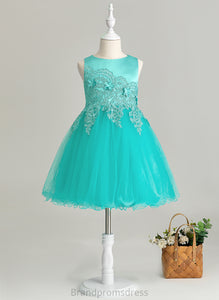 A-Line Girl - Millie Flower(s) Scoop Flower Girl Dresses Sleeveless Dress Satin/Tulle/Lace Knee-length Neck With Flower