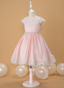 Neck Flower Girl Dresses Flower Ball-Gown/Princess Maggie Scoop Sleeveless Beading/Bow(s) With Knee-length Satin/Lace Dress - Girl