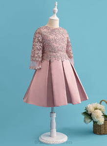 - Neck Bow(s) Dress Scoop With Knee-length A-Line Girl Flower Girl Dresses Long Sleeves Satin/Lace Camille Flower