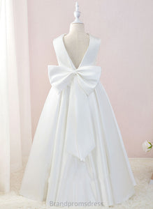 Sleeveless Ball-Gown/Princess - Bow(s) Shirley Girl Satin/Lace Floor-length Dress Flower Scoop Flower Girl Dresses With Neck