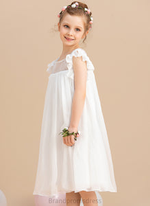 Sleeves Scoop Short Flower Charlize Neck Flower Girl Dresses Chiffon Knee-length Girl Lace A-Line Dress - With