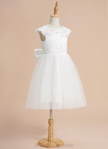 A-Line Flower Sarahi Knee-length - Tulle Flower Girl Dresses Girl Beading/Sequins/Bow(s) Dress Sleeveless With Neck Scoop