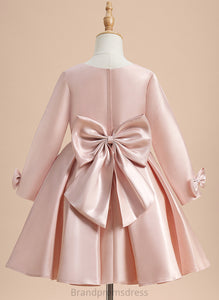 A-Line Knee-length Long Sylvia Girl Scoop With Dress - Bow(s) Flower Sleeves Neck Flower Girl Dresses