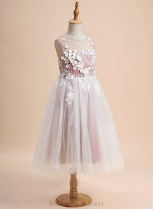 A-Line Flower Flower Girl Dresses Eve Dress With Tulle Sleeveless - Girl Tea-length Scoop Neck Lace/Beading/Flower(s)