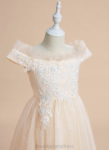 Courtney - Lace Sleeveless A-Line With Off-the-Shoulder Flower Girl Dresses Flower Dress Knee-length Tulle Girl