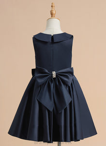 Knee-length Camryn Beading/Bow(s) Peter Girl Collar Flower Pan - Dress Satin With A-Line Flower Girl Dresses Sleeveless