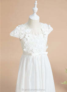 A-Line Flower Girl Dresses Short Flower(s) Girl Neck - Flower Sleeves With Floor-length Skylar Chiffon/Lace Scoop Dress