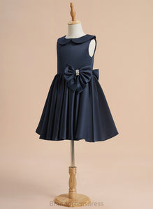 Knee-length Camryn Beading/Bow(s) Peter Girl Collar Flower Pan - Dress Satin With A-Line Flower Girl Dresses Sleeveless