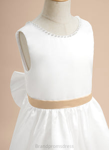 Alina A-Line Sleeveless Tea-length - Neck Satin Sash/Beading/Flower(s)/Bow(s) Flower Flower Girl Dresses Girl With Scoop Dress