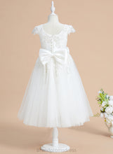 Load image into Gallery viewer, Tulle/Lace Sequins/Bow(s) Tea-length With A-Line Short Neck Scoop Joanna Flower Girl Dresses Girl - Flower Dress Sleeves