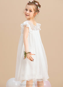 Sleeves Scoop Short Flower Charlize Neck Flower Girl Dresses Chiffon Knee-length Girl Lace A-Line Dress - With