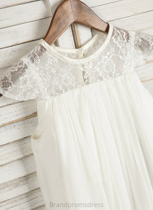 Flower Neck - Tea-length Scoop A-Line Girl Dress With Eliza Sleeveless Flower Girl Dresses Lace/Flower(s) Chiffon