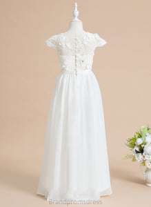 A-Line Flower Girl Dresses Short Flower(s) Girl Neck - Flower Sleeves With Floor-length Skylar Chiffon/Lace Scoop Dress