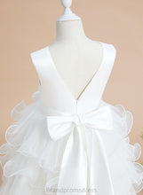 Load image into Gallery viewer, Flower Girl Dresses V-neck With Girl Flower Bow(s) Tea-length Satin/Tulle - Ball-Gown/Princess Katie Sleeveless Dress