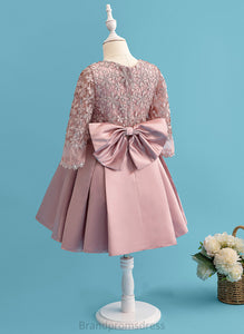 - Neck Bow(s) Dress Scoop With Knee-length A-Line Girl Flower Girl Dresses Long Sleeves Satin/Lace Camille Flower