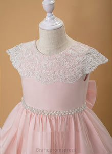 Neck Flower Girl Dresses Flower Ball-Gown/Princess Maggie Scoop Sleeveless Beading/Bow(s) With Knee-length Satin/Lace Dress - Girl