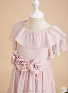 With Scoop Juliana Neck Flower Girl Dresses - Chiffon Short Girl Ruffles/Flower(s)/V A-Line Sleeves Knee-length Dress Flower Back