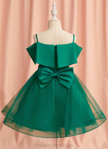 With Knee-length Girl Off-the-Shoulder Satin/Tulle Sleeveless Dress Flower A-Line Bow(s) Flower Girl Dresses - Justine