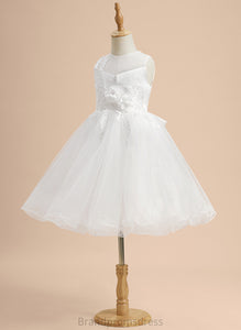 Dress A-Line - Neck Scoop Flower Ellen With Sleeveless Girl Satin/Tulle Lace/Flower(s)/Bow(s) Flower Girl Dresses Knee-length