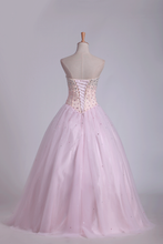 Load image into Gallery viewer, 2024 Ball Gown Tulle Sweetheart Beaded Bodice Floor Length Quinceanera Dresses