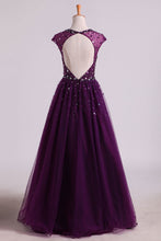 Load image into Gallery viewer, 2024 Prom Dress Scoop A Line/Princess Open Back Tulle With Beads