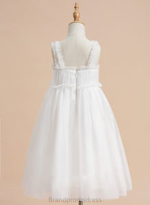 Neckline Girl Sleeveless Flower Girl Dresses A-Line Rosa - Square Flower Tulle Dress Knee-length