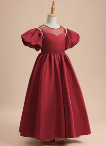 Girl Ankle-length With Scoop - Flower Sleeves Neck Anahi Dress Satin Flower Girl Dresses A-Line Beading Short