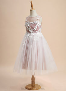 A-Line Flower Flower Girl Dresses Eve Dress With Tulle Sleeveless - Girl Tea-length Scoop Neck Lace/Beading/Flower(s)