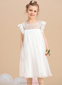 Sleeves Scoop Short Flower Charlize Neck Flower Girl Dresses Chiffon Knee-length Girl Lace A-Line Dress - With