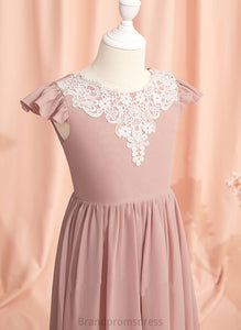 Sleeves Scoop Floor-length Flower Flower Girl Dresses Neck Kim Back - With Girl Chiffon/Lace Short Dress Lace/V A-Line