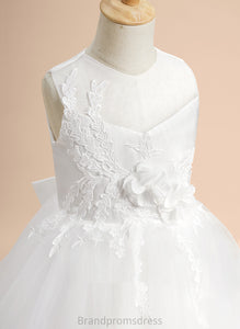 Dress A-Line - Neck Scoop Flower Ellen With Sleeveless Girl Satin/Tulle Lace/Flower(s)/Bow(s) Flower Girl Dresses Knee-length