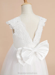 A-Line Flower Sarahi Knee-length - Tulle Flower Girl Dresses Girl Beading/Sequins/Bow(s) Dress Sleeveless With Neck Scoop