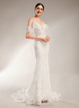 Load image into Gallery viewer, Sequins Wedding Dresses Beading V-neck Chapel Wedding Brylee Tulle Dress With Lace Trumpet/Mermaid Train