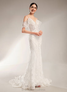 Sequins Wedding Dresses Beading V-neck Chapel Wedding Brylee Tulle Dress With Lace Trumpet/Mermaid Train