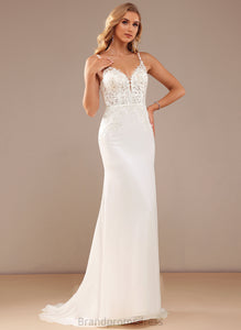 V-neck Train Beading Ina Dress Trumpet/Mermaid Lace Chiffon Wedding Wedding Dresses With Court