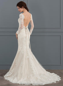 Train V-neck Gillian Trumpet/Mermaid Court Wedding Dress Beading Wedding Dresses Tulle Lace With