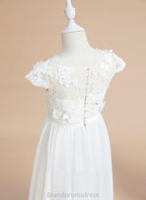 Load image into Gallery viewer, A-Line Flower Girl Dresses Short Flower(s) Girl Neck - Flower Sleeves With Floor-length Skylar Chiffon/Lace Scoop Dress