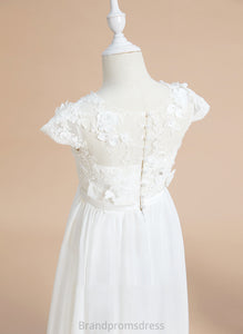 A-Line Flower Girl Dresses Short Flower(s) Girl Neck - Flower Sleeves With Floor-length Skylar Chiffon/Lace Scoop Dress