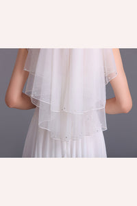 Two-Tier Elbow Length Bridal Veils With Beads